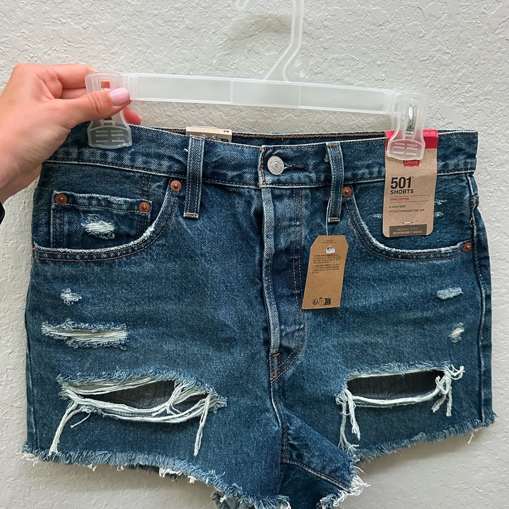 Levi's Blue Distressed Jean Shorts